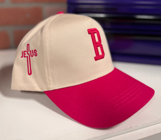 Blu Collar Cru “B Bold” Hat – Hot Pink & Tan Edition