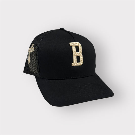 Blu Collar Cru “B Bold” Trucker Hat – Black & Khaki Edition