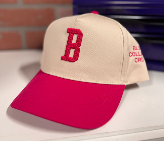 Blu Collar Cru “B Bold” Hat – Hot Pink & Tan Edition