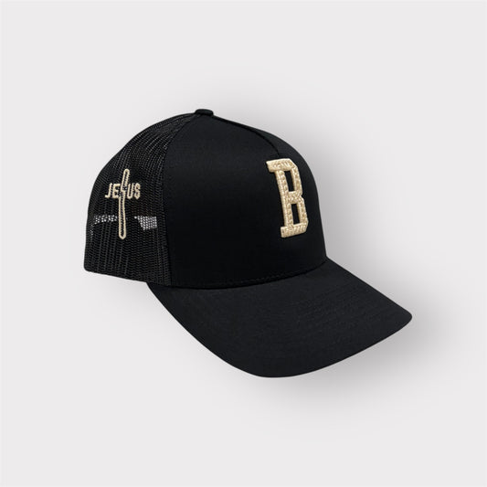 Blu Collar Cru “B Bold” Trucker Hat – Black & Khaki Edition